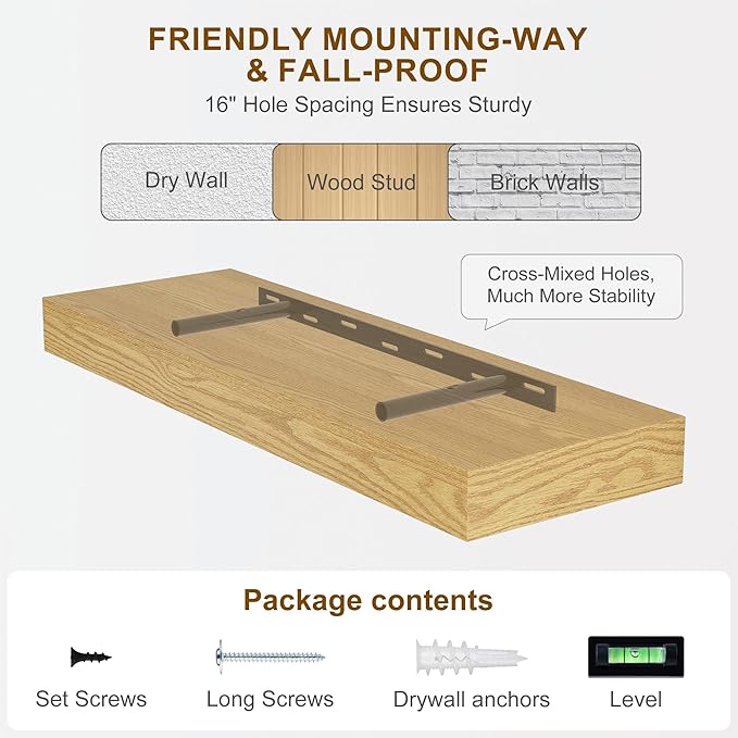 Fun Memories 66 Inch Fireplace Mantel - Long Floating Shelf, Wall Mounted Farmhouse Display with Invisible Heavy Duty Metal B