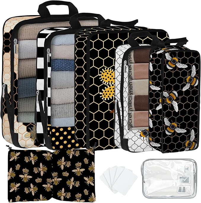 7 Pcs Compression Packing Cubes for Travel, Waterproof Suitcase Luggage Backpack Organizer with Toiletry Bag Travel Essential