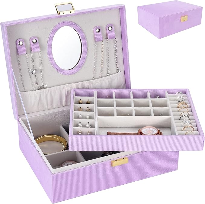 Dajasan Girl's Jewelry Box, Jewelry Organizer Box with Mirror, Velvet Jewelry Box for Little Girls Kids, Jewelry Gift Box for