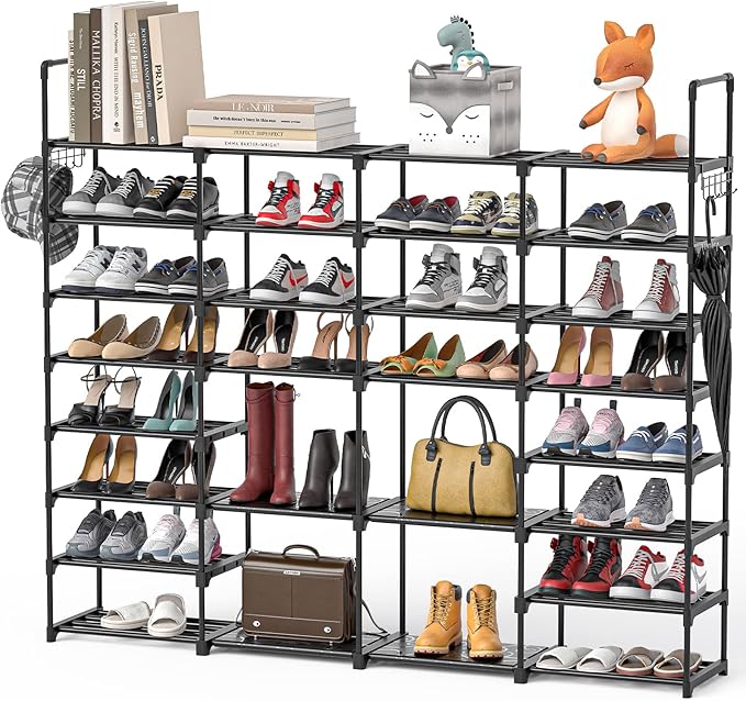 Mavivegue Extra Large Shoe Rack, 8 Tier 4 Rows 72-76 Pairs Big Tall Metal Shoe Shelf,Big Boot Rack Storage Organizer for Gara