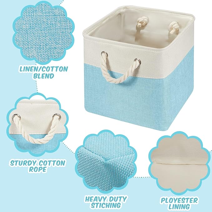 Geiserailie 6 Pcs 11 x 11 Inch Cube Storage Bins Fabric Storage Organizer Bins Foldable Cube Baskets with Sturdy Carry Handle