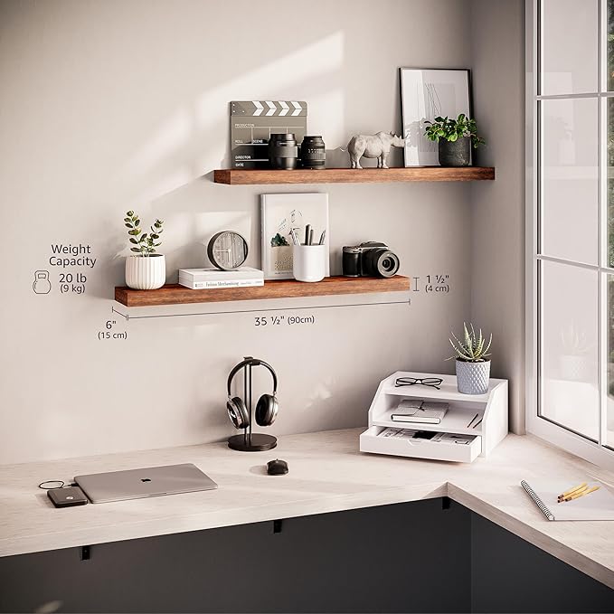 Ballucci Floating Shelves, 36" Wood Wall Shelf Set of 2, with Invisible Brackets for Bathroom, Living Room, Bedroom, Kitchen,