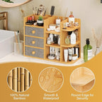 Large Makeup Organizer For Vanity, Large Capacity 3 Tiers Bamboo Bathroom Counter Organizers and Storage, Countertop Makeup B
