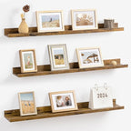 Axeman 36 Inch Floating Shelves | Brown Picture Ledge Shelf Set of 3 | Rustic Brown Wood Wall Shelves with Lip | 36" Picture 