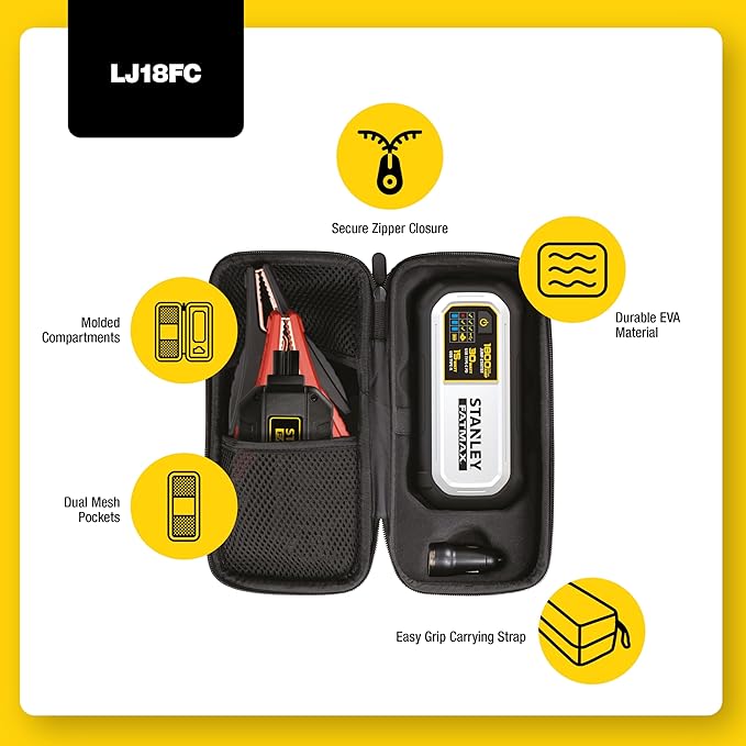 Stanley LJ18FC 1800 Peak Amp Lithium Jump Starter with USB Power and Carrying Case