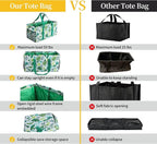 Joyfol Day Extra Large Utility Tote Bag, Reusable Grocery Bags Foldable, Upgraded Metal Frame, With Sturdy Handles Reinforced Bottom Heavy Duty Oxford Fabric Moving Shopping Bags, Leaves