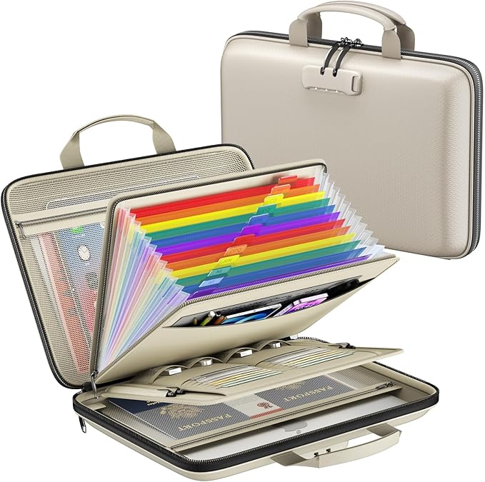 Fireproof File Organizer,Fireproof Document Box with Lock,Large 13 Pocket Expanding File Folder,Hard-Shell Portable Safe Stor