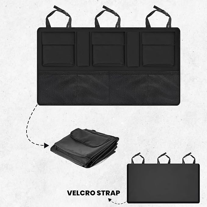 EcoNour Backseat Trunk Organizer | 42 x20 Inches Car Storage with 9 Spacious Pockets | Waterproof, Heavy-Duty Hanging Organize