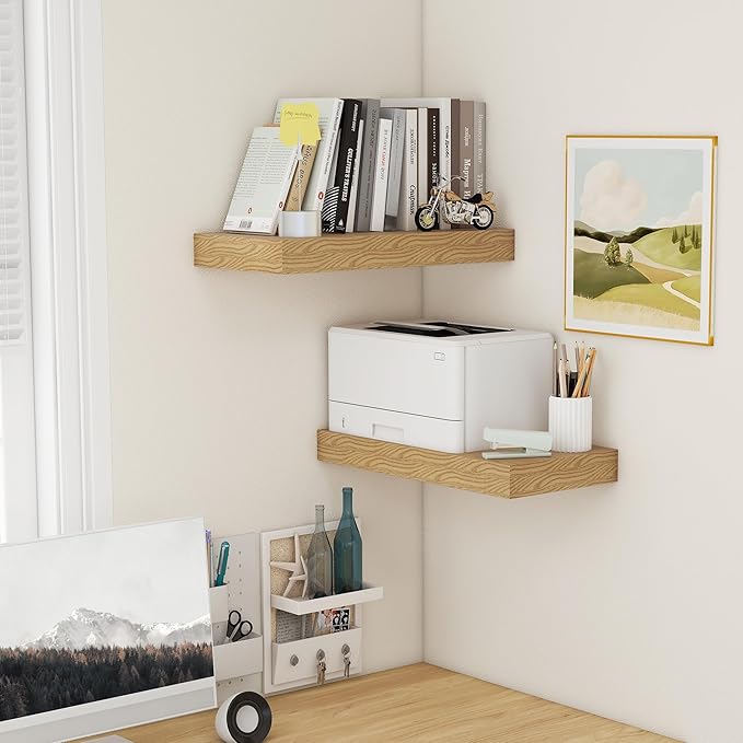 Deep Floating Shelves | 24 Inch Oak Floating Shelves Set of 2 | 12 Inch Deep Rustic Wood Shelves for Wall | 24" W x 12" D Oak