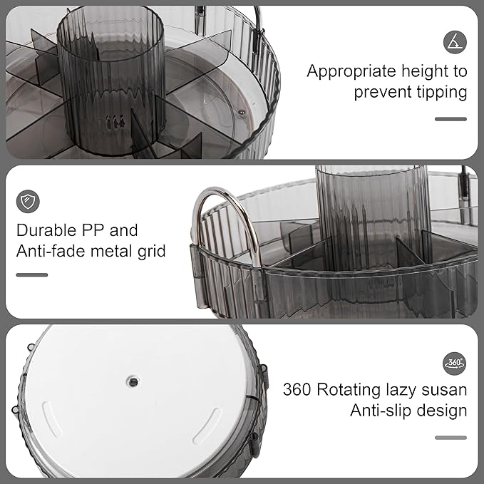 YCIA&DONE 360 Rotating Makeup Organizer and Storage for Vanity Countertop 3 Tiers, High Capacity Cosmetic Skincare Perfume Or
