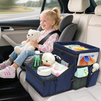 Car Seat Organizer, Backseat Car Organizer with Cup Holder Tray and Storages for Kids and Adults, Portable Travel Cooler for Car for Front or Back Seat Passenger Organizer Ccompartment (Navy Blue)