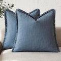 Foindtower Set of 2 Decorative Linen Fringe Throw Pillow Covers Cozy Farmhouse Cushion Cover with Tassels Accent Pillowcase f
