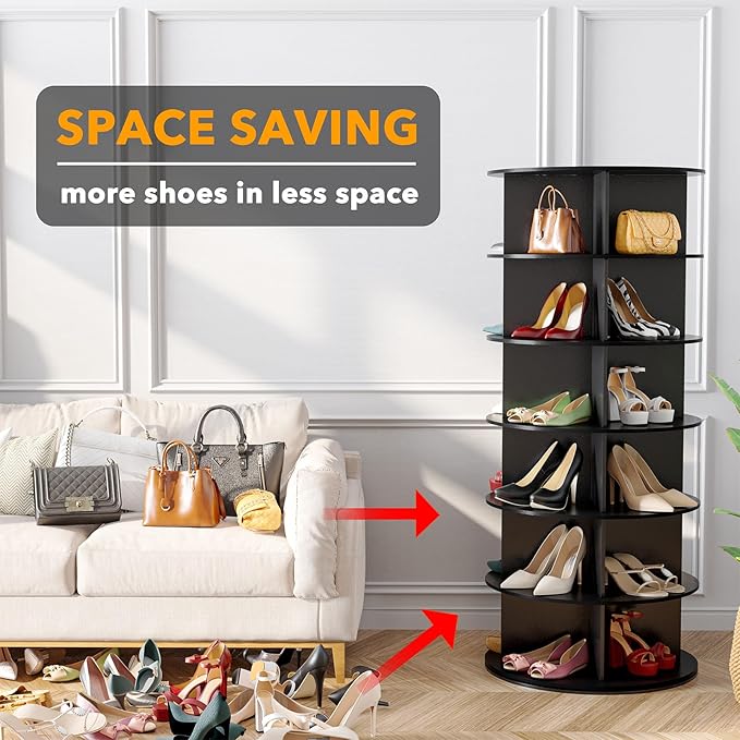SpaceAid 6 Tier Rotating Shoe Rack Tower, Spinning Shoe Display Lazy Susan, Revolving 360 Shoe Rack Storage Round Carousel, V