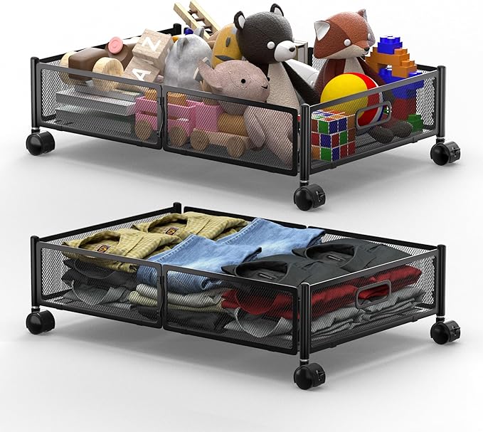 Under Bed Organizer, Storage Bins Under Bed, 60L Underbed Storage Bins for Bedroom Clothes Shoes Blankets (Black, 2 Pack)
