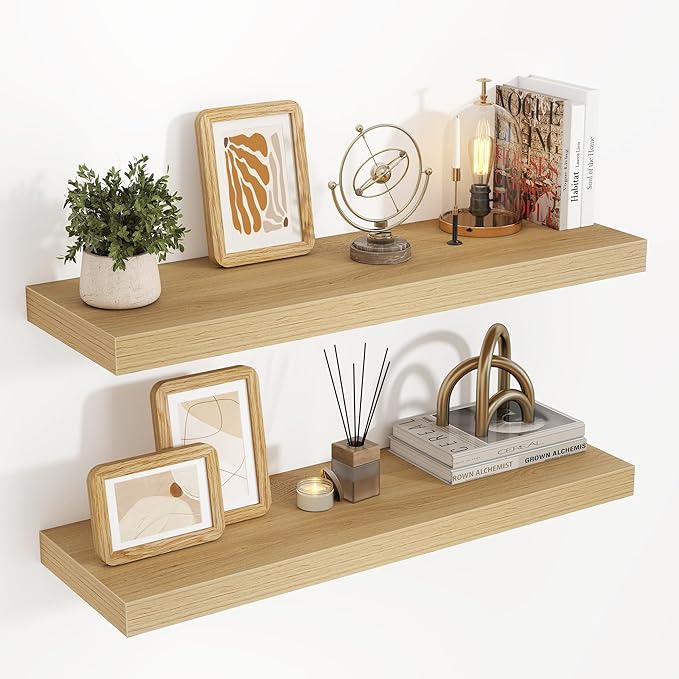 32 Inch Floating Shelves, 3D Textured Wood Grain, 32"x9.25"x1.5" Inch Deep Floating Shelves for Wall, Wooden Shelves for Bath