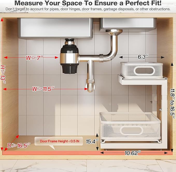 2-Pack Under Sink Storage Organizer with 2-Tier Slide Out Drawer, Sophisticated Mesh Pull Out Shelf for Kitchen & Bathroom, F
