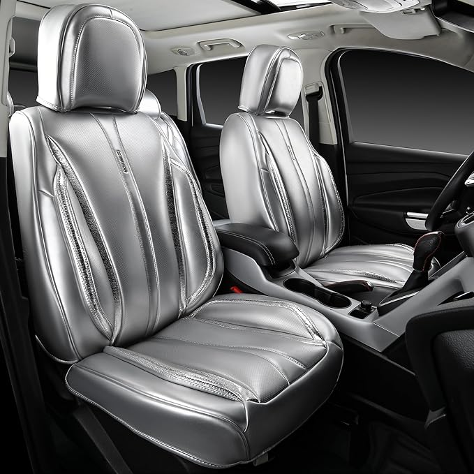 CAR PASS Ultra+ Nappa Leather Car Seat Covers Full Set Universal Cushioned, Soft Breathable Waterproof Anti-Slip Driver Seats