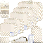 BAGAIL 9 Set Packing Cubes with Packing List Luggage Packing Organizers for Travel Accessories (Khaki checkered)