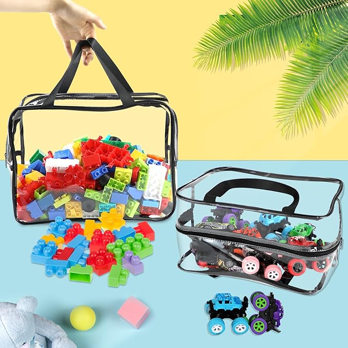 6 Packs Widen X-Large Toy Storage Bags 12.6×9.25×6.9In with Labels, Reusable Clear PVC Board Game Storage, Travel Waterproof 