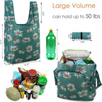 BeeGreen Large Flower Tote Bag - 12 Pack Heavy Duty Reusable Grocery Bags and Foldable Shopping Bags for Groceries, Cute Travel Reusable Gifts,Lightweight Washable Cloth Bag With Handles for Women