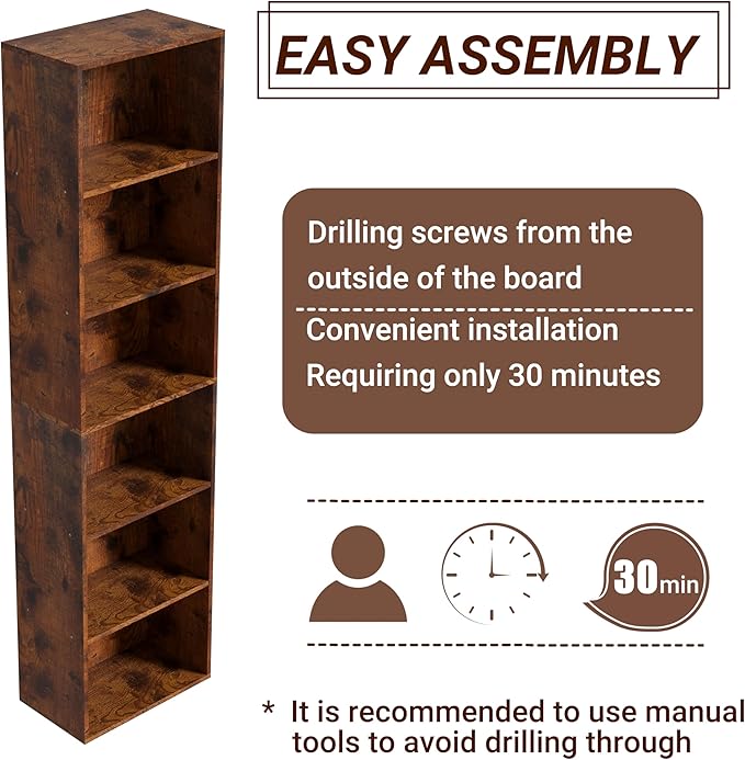 Wooden 6 Cube Storage Organizer, Vintage Brown 6 Cube Storage Shelf, 6 Tier Closet Organizers Storage Cubes Display Cubby, Ve