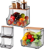 Honeydak 2 Pack Stackable Fruit Basket with Lid and Label Plate, Wall Mounted or Kitchen Countertop Metal Wire Storage for On