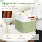 FinishingBo Cube Storage Baskets 6 Pack, 11x11 inch Cube Storage Bins with Leather Handles for Shelf Closet (White/ Green)