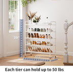 SUFAUY 33" Wide Shoe Rack, 5 Tier Shoe Organizer Mesh Free Standing Shoe Storage Shelf for Closet, White