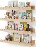 Shario Nursery Book Shelves, 4-Pack Wood Floating Shelves for Wall Kids, Scalloped Shelves, Wall Book Shelves for Bedroom Kid