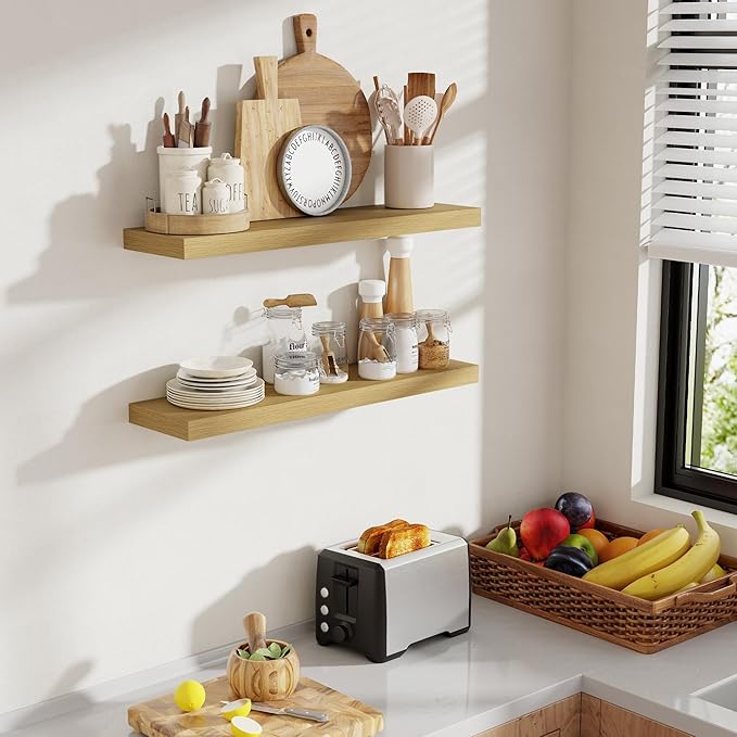 30 Inch Floating Shelves, 8 Inch Deep Floating Shelves for Wall, Hanging Shelf with Invisible Brackets, Deep Shelves for Bath