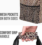 Extra Large Utility Tote Bag - Oversized Collapsible Reusable Wire Frame Rectangular Canvas Basket With Two Exterior Pockets For Beach, Pool, Laundry, Car Trunk, Storage - Leopard