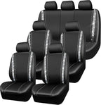 CAR PASS Bling Diamond Car Seat Covers, Shining Rhinestones Waterproof Faux Leather, 7 Seats 3 Rows with Zipper Glitter Crystal Sparkle Strips Universal Fit 95% MPV,SUV,CAR for Women Girl, Silver