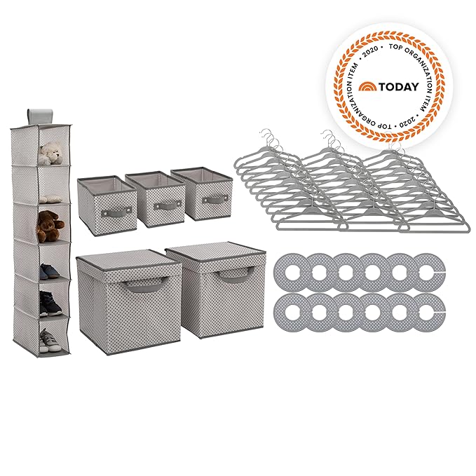 Delta Children Nursery Storage 48 Piece Set - Easy Storage/Organization Solution - Keeps Bedroom, Nursery & Closet Clean, Gre