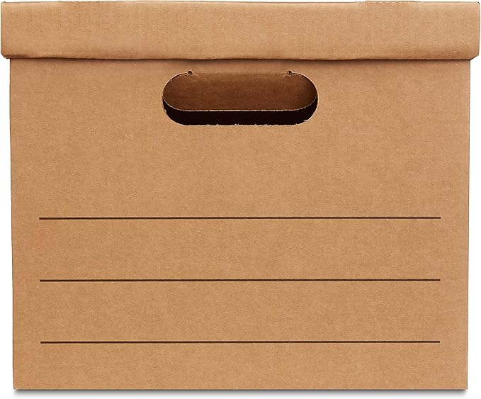 Amazon Basics Moving and Storage Boxes with Handles and Lift-Off Lids, File Storage, Collapsible, 15x10x12 in, Brown, 20-Pack