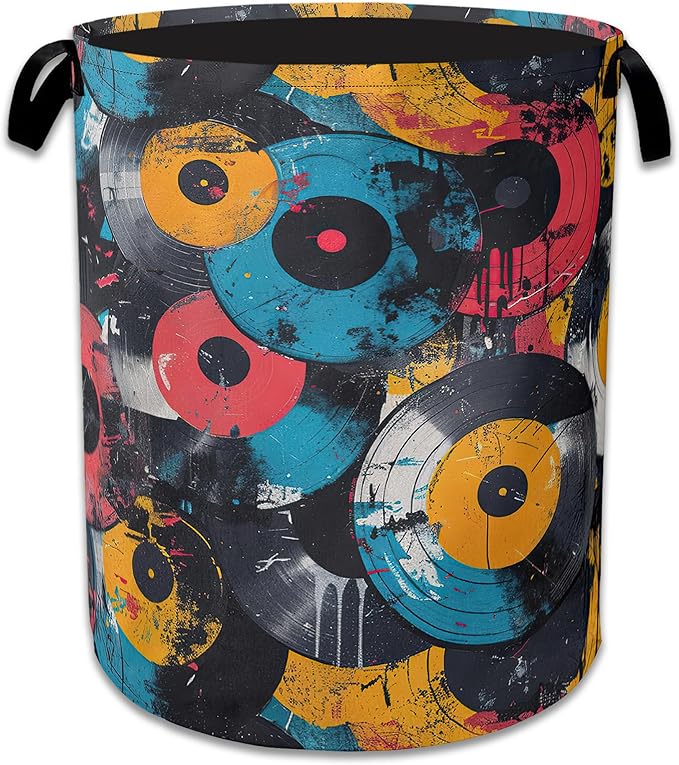 Music Graffiti Laundry Hamper Disc Collapsible Laundry Basket Clothes Toy Storage Bin for Bathroom Bedroom Room Decor 16 X 20