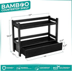 Sorbus Bamboo Bathroom Counter Organizer – 2-Tier Shelf with Hidden Drawer for Vanity, Matcha Station, Bathroom Sink Organize