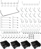 FRIMOONY Pegboard Hooks, with Bins, Peg Locks, for Organizing Various Tools, 131 PCS, 60 of Which are Locks