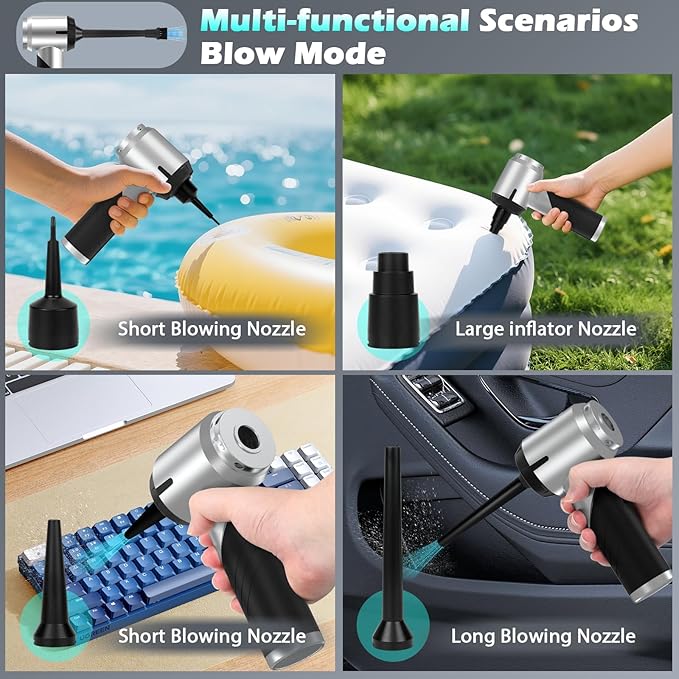 Car Vacuum Portable Cordless Foldable Mini Vacuum, 17000PA Strong Suction, 40mins Runtime, 4-in-1 Air Duster & Air Blower Han