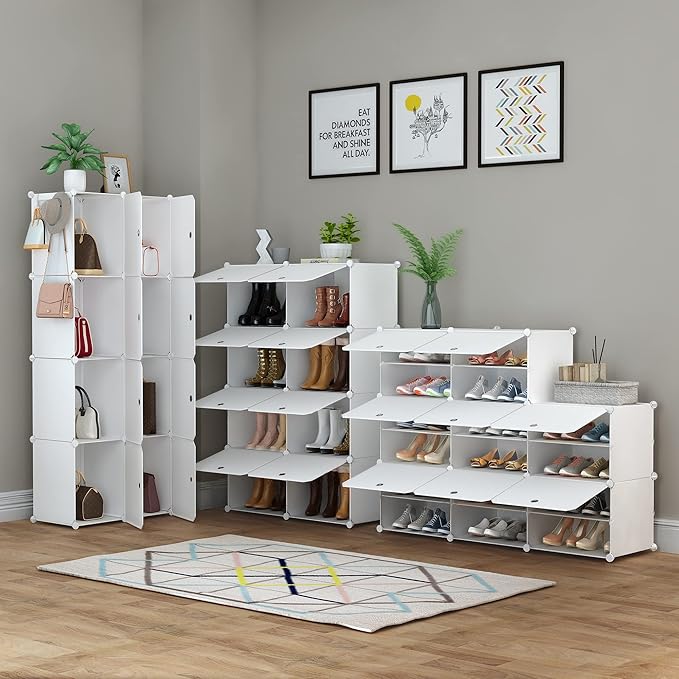 HOMIDEC Shoe Rack, 8 Tier Shoe Storage Cabinet 32 Pair Plastic Shoe Shelves Organizer for Closet Hallway Bedroom Entryway | 3