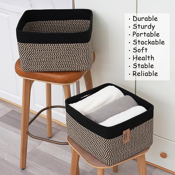 COMFY-HOMI 3PACK Cotton Rope Square Basket with Handles for Shelves|Dog Toy Bin and Storage|Baby Gift|Shoe Organizer|New 13.5