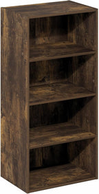 Furinno Basic Book Shelf, 4-Tier Bookcase with Open Shelf, Bookshelf, Cube Storage Organizer, 11 x 17 x 35, for Living Room, 