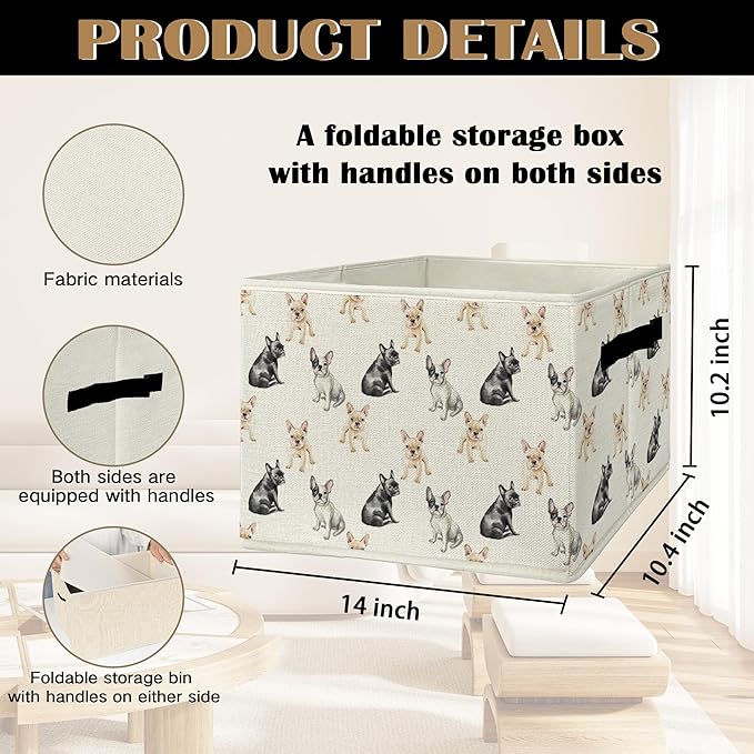 French Bulldog Dog Storage Bins & Boxes with Handles, Frenchie Dog Foldable Basket for Organizing, French Bulldog Gifts Colla