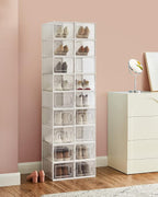 SONGMICS Shoe Boxes, Pack of 18 Shoe Storage Organizers, Stackable Clear Plastic Boxes for Closet, Sneakers, 13.7 x 9.9 x 7.4