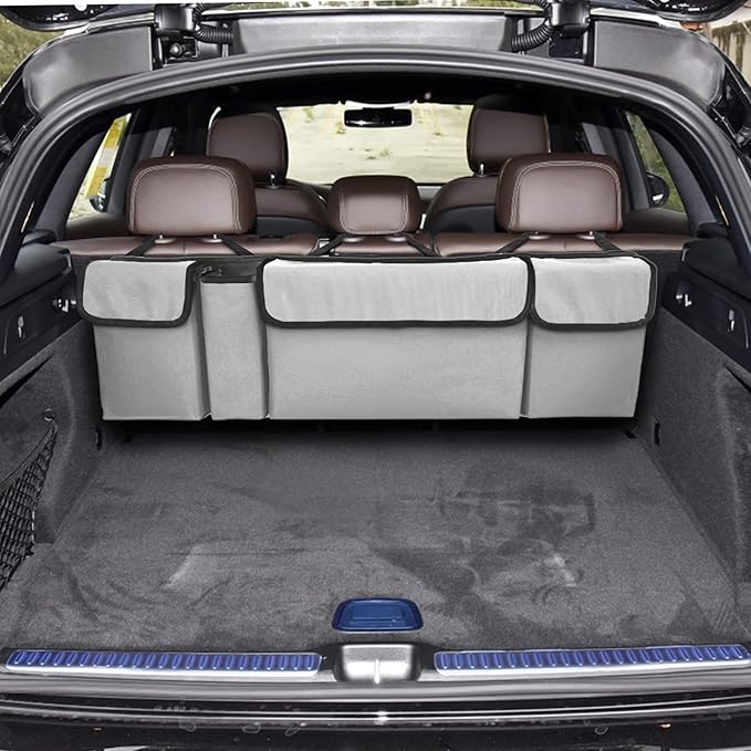Car Trunk Organizer, Backseat Hanging Large Storage with Adjustable Straps,Waterproof PVC Collapsible Cargo Bag, Car Interior