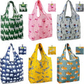 BeeGreen Animal Reusable Shopping Bags Cute Grocery Bag 6 Pack, Christmas Gift Bags Heavy-Duty Foldable Shopping Totes for Supermarket, Work & Travel, Large Washable Polyester Tote Bag with Handles