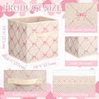 Geelin 6 Pcs Beige Bow Cube Storage Bins 11 Inch Storage Basket with Handle, Preppy Girls Organizer Basket, Collapsible Fabri