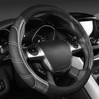 CAR PASS Leather Steering Wheel Cover and Waterproof Car Floor Mats,Microfiber Universal Car Combo Fit for 95% Sedan,SUV,Cars