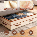 Dolicer 4 Pack Under Bed Storage with Wheels (Beige & Green), 4 Pack 92L XXXL 6in-10in Height Adjustable Underbed Storage Con