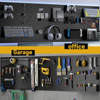 Metal Pegboard,4 Pack Metal Pegboard Panels With 8 Hooks,Black Pegboard Wall Organizer,16"x12" Steel Peg Boards for Walls,Too