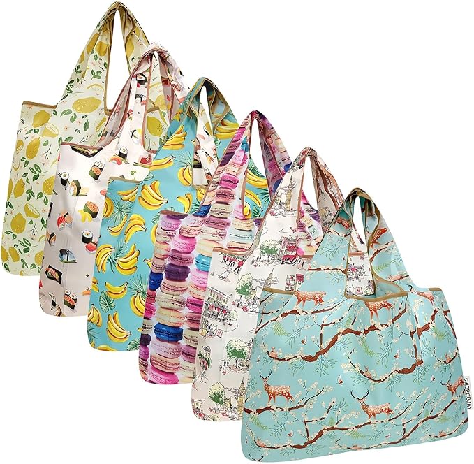 allydrew Large Foldable Tote Nylon Reusable Grocery Bags, 6 Pack